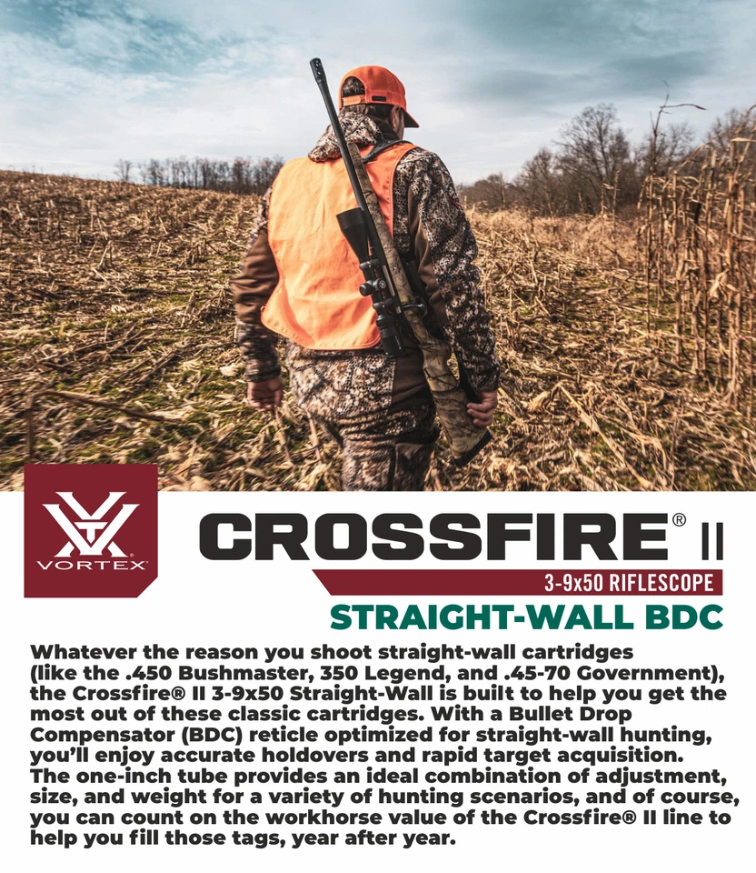 Mira para rifle de pared recta Vortex Optics Crossfire II 3-9x50 con paquete de anillos y sombrero Foto 2 de 4