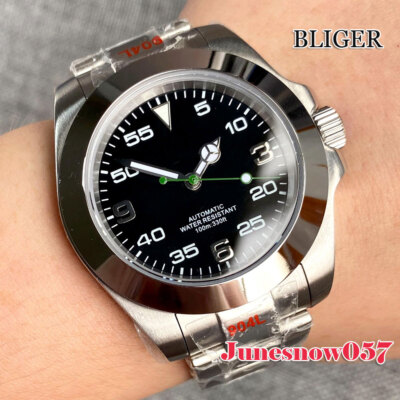 Bliger 36MM/39MM Polish Bezel Black Dial NH35A PT5000 Automatic For Men's Watch