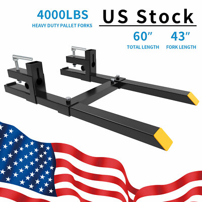 #ad 4000Lbs 60quot; Tractor Clamp On Pallet Forks Bucket Quick Attach W Stabilizer Bar $126.99