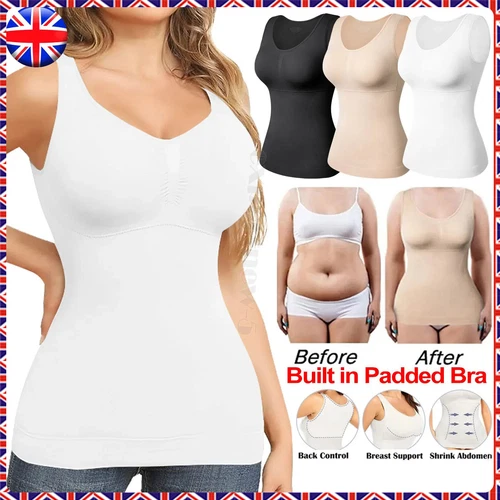 Women's Built In Bra Camisole Tank Top Vest Body Shaper Tummy Control Shapewear - Bild 1 von 25