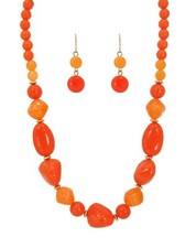 Orange beaded necklace earring set with large chunky beads and gold accents NEW