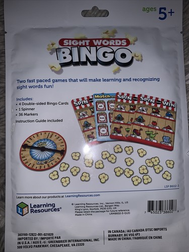 Learning Resources Bingo, Sight Words and Numbers, NEW, FREE SHIPPING - 第 3/5 張圖片