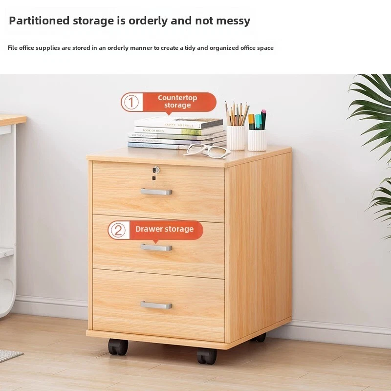 Armario de cajones con cerradura de madera, mesa móvil con ruedas armario bajo armario de almacenamiento Foto 3 de 4