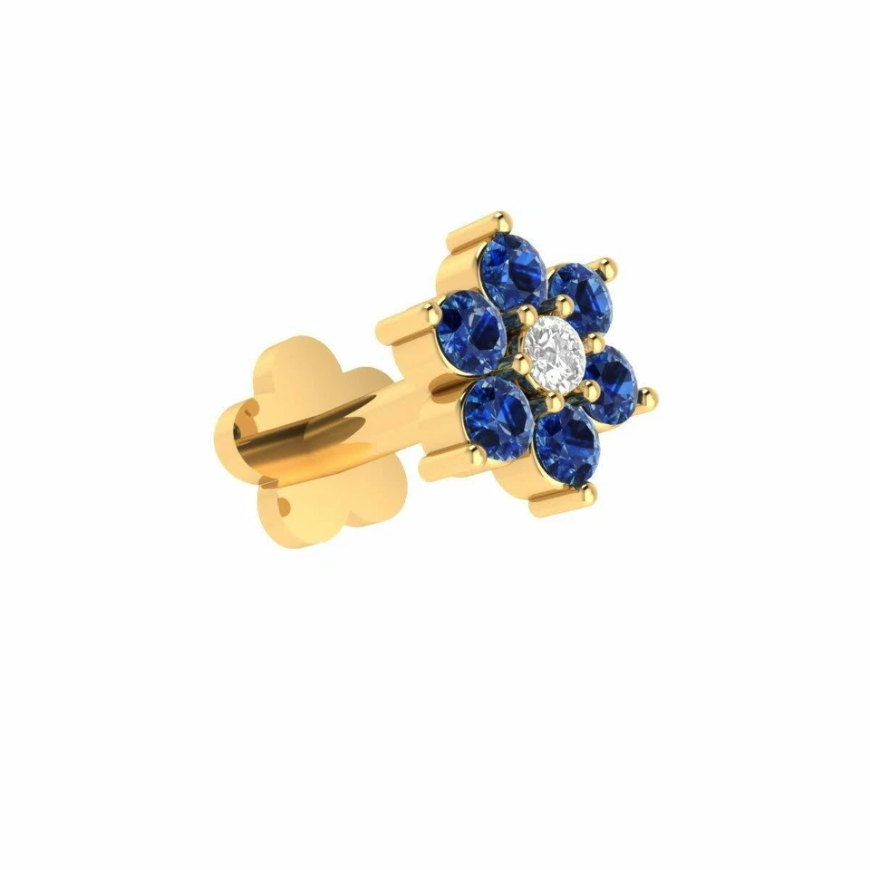 Pin nariz flor zafiro azul diamante real labio labret piercing anillo perno tornillo Foto 2 de 4
