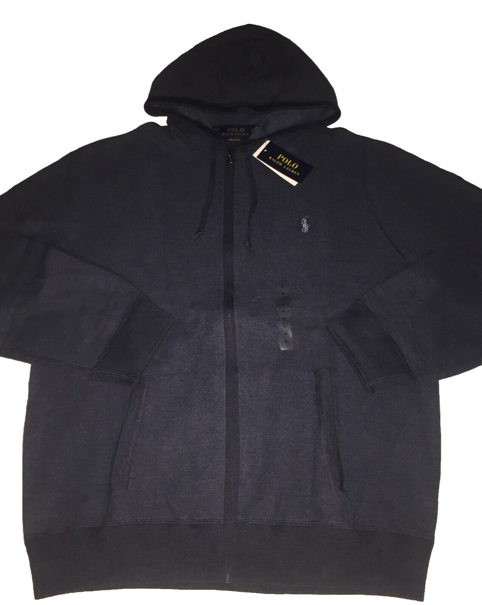 POLO RALPH LAUREN FULL ZIP PIMA COTTON KNIT HOODIE SWEATER NAVY MEN'S XL