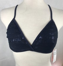 PILYQ Sz Large Atlantis Sequined Gidget Halter Swimsuit Bikini Top Navy Blue NWT