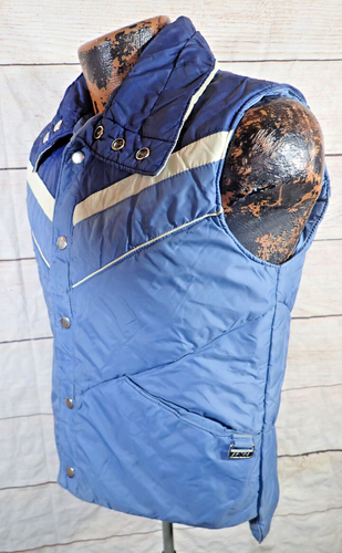 Montgomery Ward Vintage Reversible Puffer Vest Youth Kids size L Blue White - Picture 2 of 20
