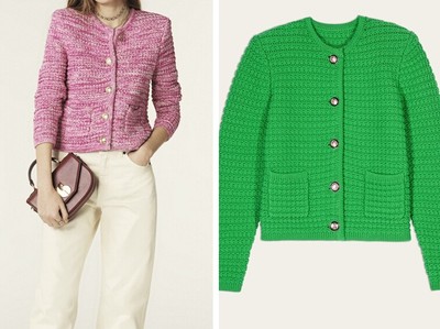 Ｗomen Ba&sh Round Neck Single-Breasted Knitting Long Sleeve Jacket Pink/Green