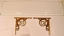 Vintage 13"X3 1/4" Custom Glass Bathroom Shelf  Brass Brackets 3 1/4" X 3 1/4"