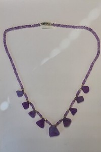 Purple Quarts Crystal Geode Rock and Beads Necklace 18 inch with a lock #109