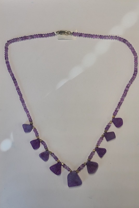 Purple Quarts Crystal Geode Rock and Beads Necklace 18 inch with a lock #109