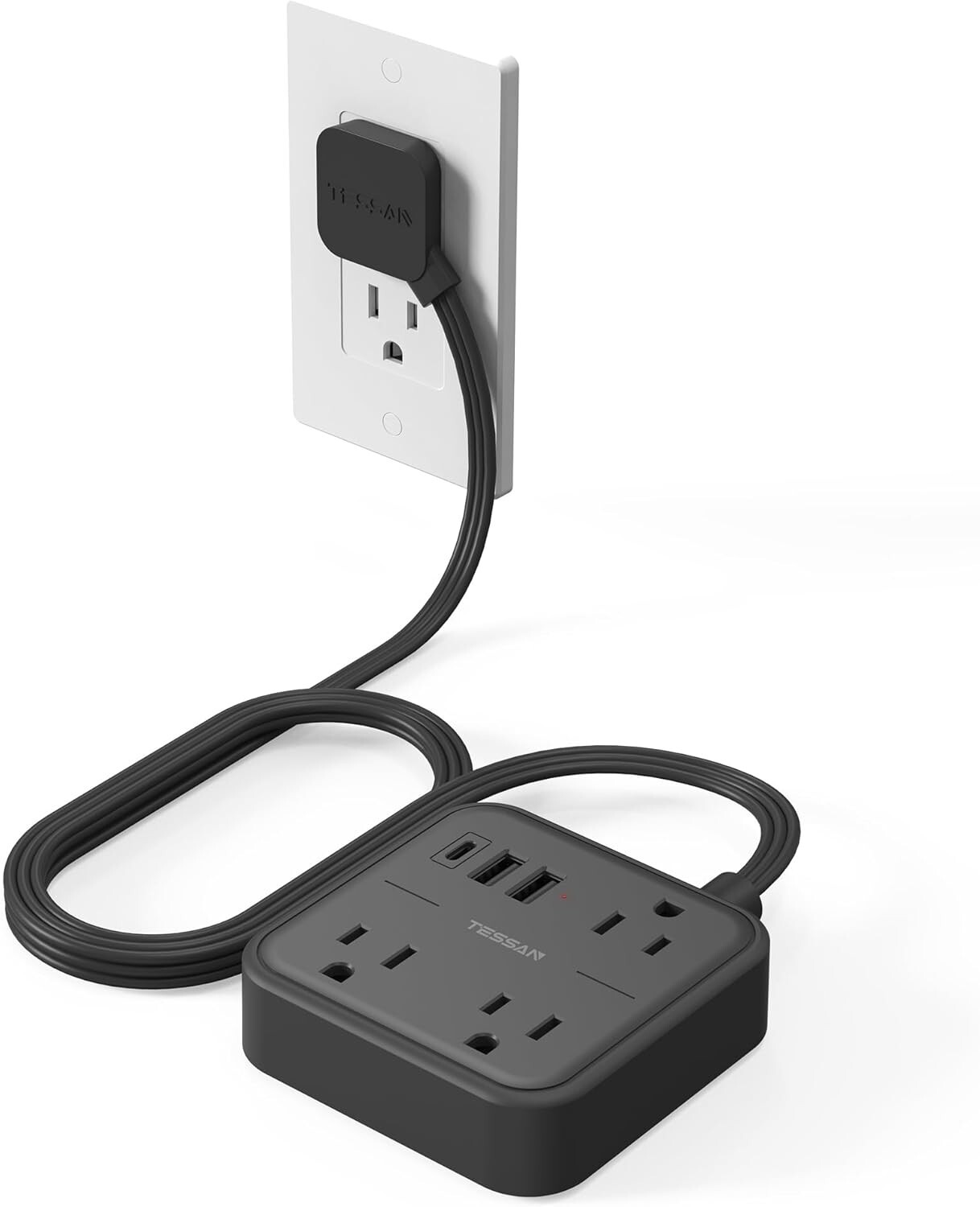Surge Protector Power Strip with 3 Outlet USB C Charger 5 FT Cod Thin Flat Plug-image