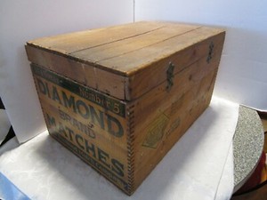 Antique Crate Box Wood Finger Joint Diamond Brand Matches 13 T Primitive Vtg Ebay