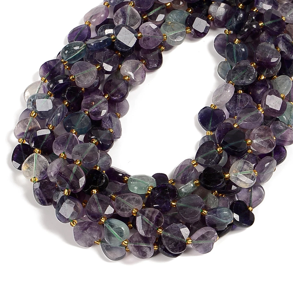 Natural Rainbow Fluorite Faceted Heart Beads Size 12mm 15.5'' Strand - Image 2 of 2