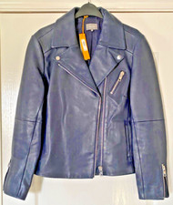 Bnwt: Jaegar ~ladies Leather Navy Biker Jacket ~ Size 12 ~ Never Worn ~ Rrp £299