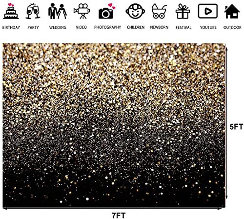 Schwarz und Gold Glitzer Hintergrund Goldene Punkte Hintergrund Hintergrund Neujahr 7x5ft - Bild 5 von 6