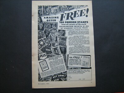 1953 Garcelon Stamp ''100 Foreign Postage Stamps Offer''--vintage ad from estate