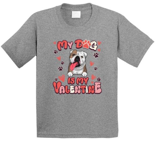 English Bulldog My Dog Is My Valentine Funny T Shirt - Picture 2 of 2