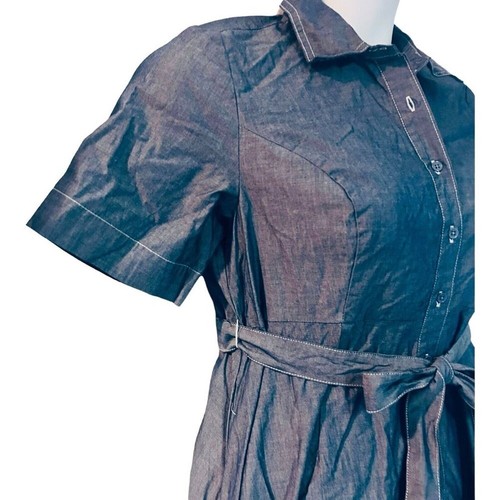 plus 16W Button Front Midi Lightweight Cotton Denim Midnight Velvet Shirt Dress - Picture 11 of 16