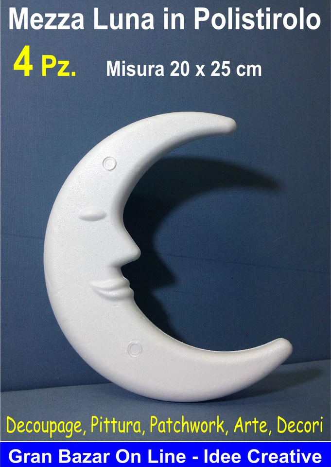 CWR LUNA POLISTIROLO 4 Pz. 25 cm. 3D DECOUPAGE PITTURA DECORAZIONE PATCHWORK