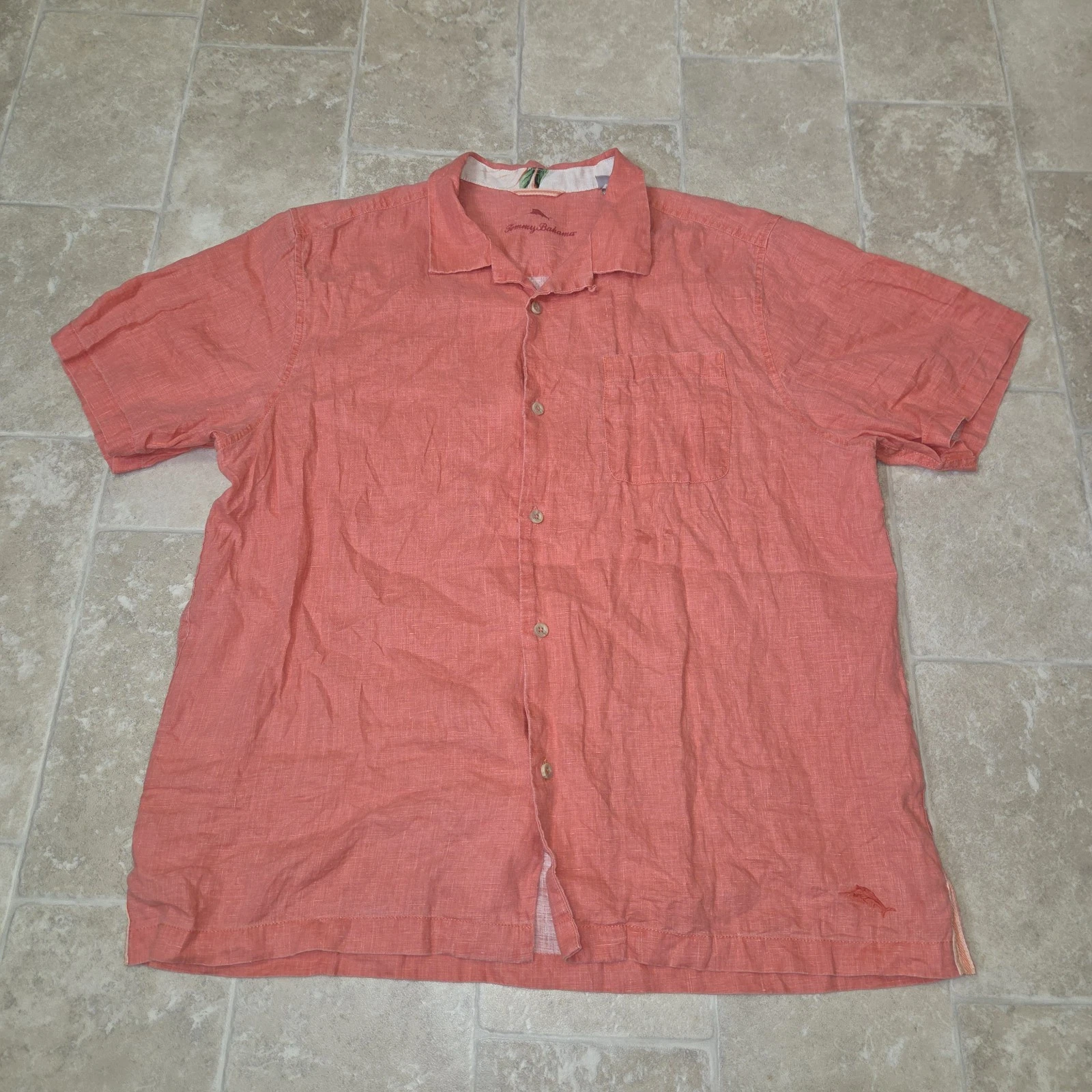 Tommy Bahama Pink Linen Camp Shirt Men's XL