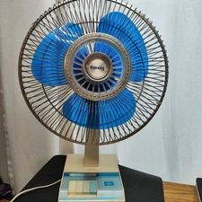 Vintage Galaxy 12" 3 Speed Oscillating Fan Blue Blade Works Great Quiet 