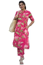GoSriKi Women's Rayon Viscose Straight Printed Kurta with Pant