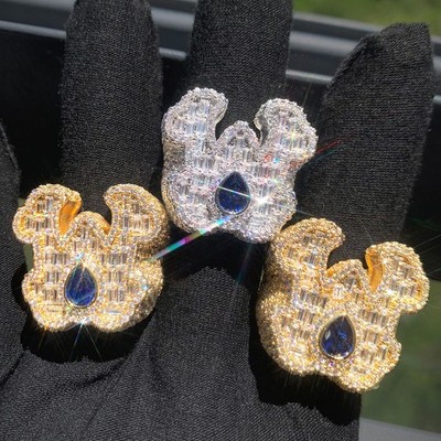 Hip Hop Waterdrop Casting Letter Rings 5A Zircons 18K Real Gold Plated Jewelry