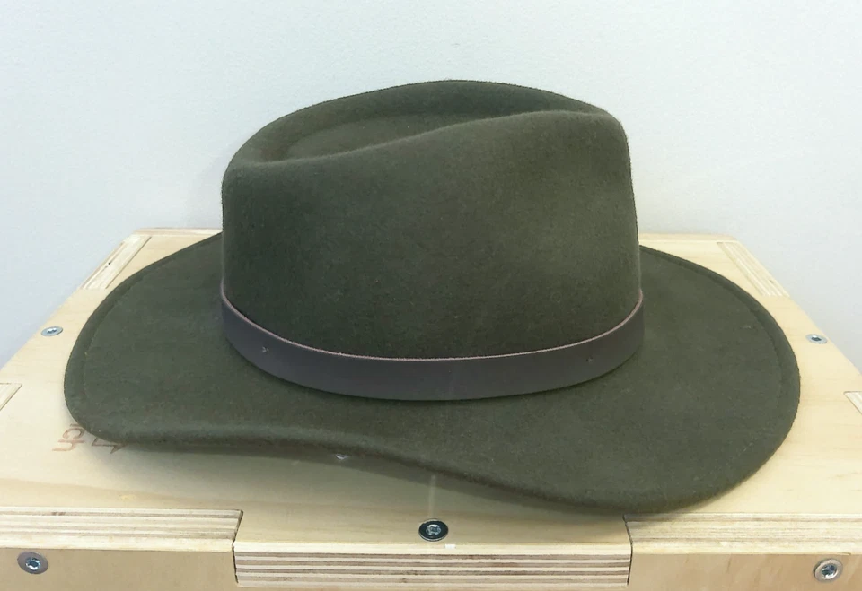 Chapéu Fedora Barbour Esmagável Bushman Lã Feltro Pulseira de Couro Marrom Oliva M Novo com etiquetas - Imagem 4 de 4