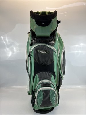 Bag Boy 14-Way Golf Cart Bag Green Black Putter Well Zipper Issue