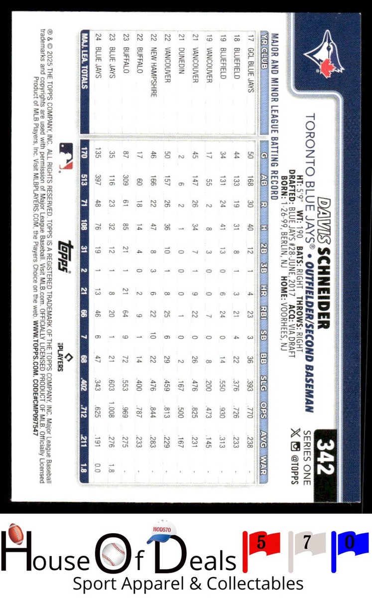2025 Topps Series 1 #342 David Schneider Blue Jays Baseball