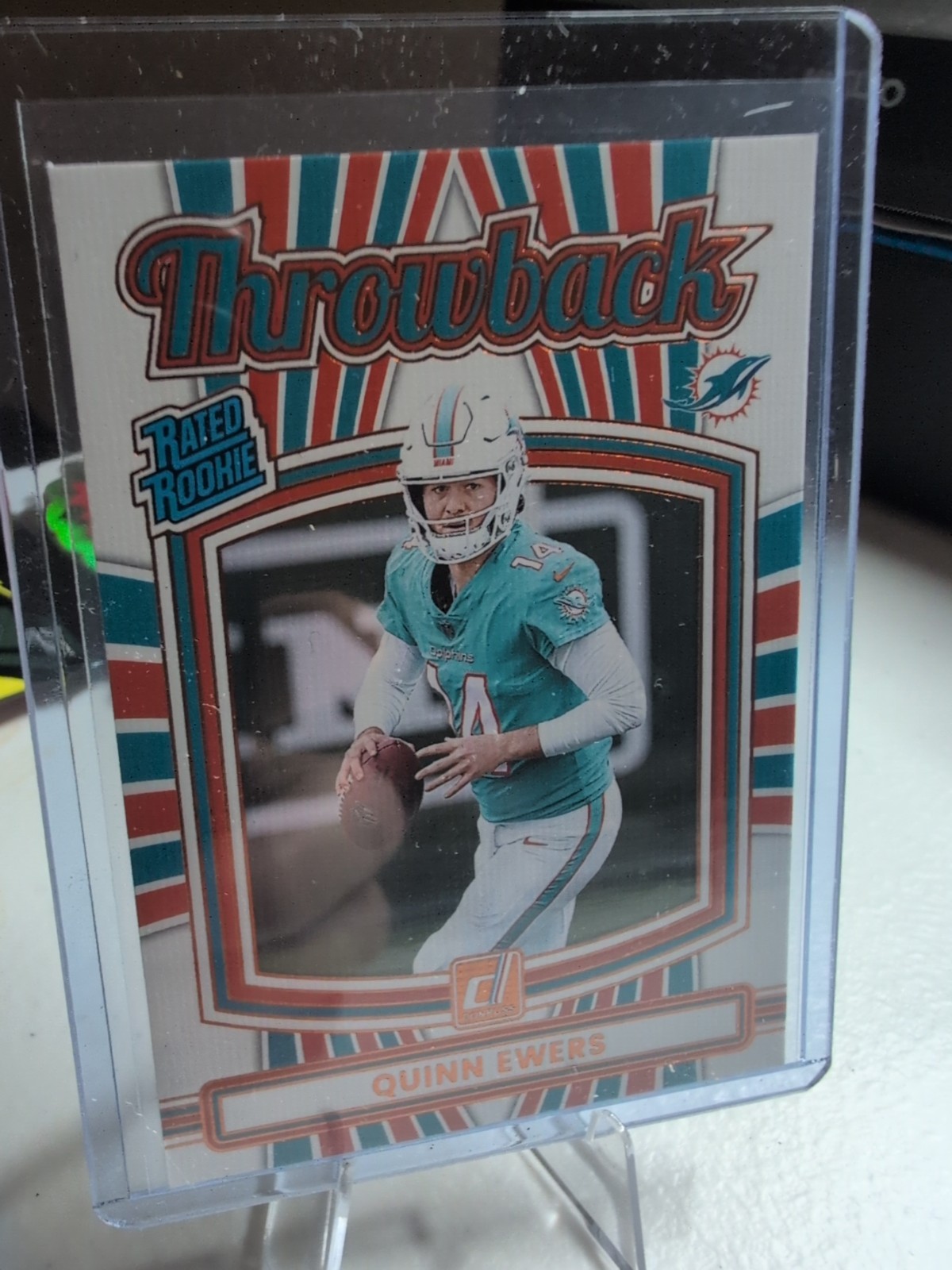 Quinn Ewers 2025 Panini Donruss Throwback Rated Rookie Card # 4 Dolphins