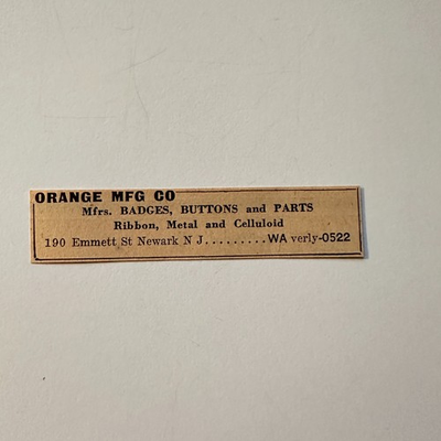 #ad #ad Orange Mfg Co Mfrs Badges Buttons Parts 190 Emmett St Newark NJ 1929 Ad 4AK7 S54 $13.50