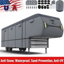 Waterproof Top 5th Wheel RV Cover for 31'1"-43' Camper Cover Windproof Grey Tone