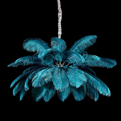 Blue Feather Chandelier - Modern Pendant Light for Bedroom & Living Room