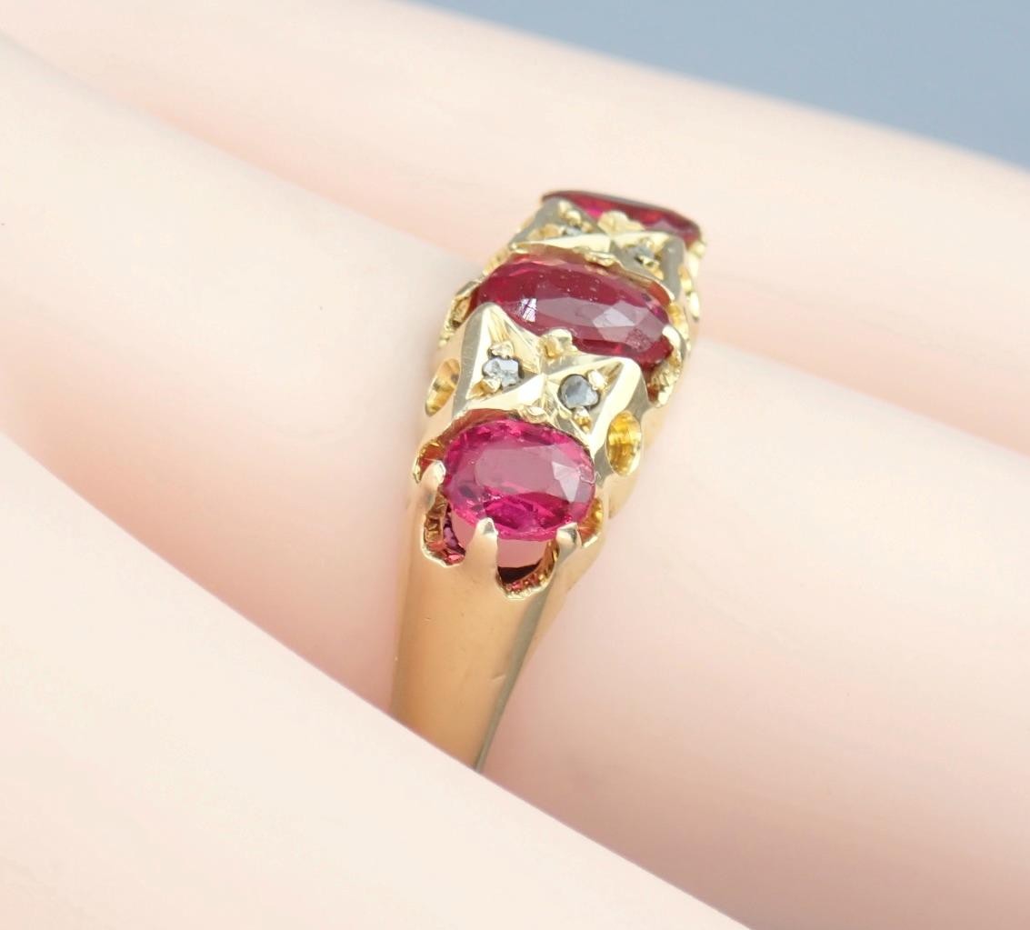 Pretty Antique Art Deco Solid 18K Gold Ruby Diamo… - image 16