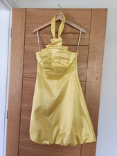 KAREN MILLEN Yellow Halterneck Silk Satin Dress Size 10 EU 38 Prom Wedding Guest