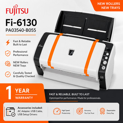  RESTORED Fujitsu FI-6130 Color Duplex Sheet-Fed Document Scanner w/Bundle