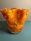 Vintage End of Day Handblown Art Glass Ruffled Handkerchief Vase Murano Style