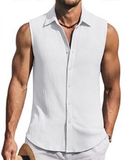 Mens Knit Tank Tops Sleeveless Button Up Summ...