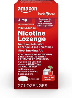 Cherry Ice Flavor Nicotine Lozenges, 27 Count - Effective 4 mg Cessation Aid