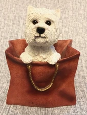 The Leonardo Collection WESTIE Dog In Tote Bag Figurine Playtime Resin K2