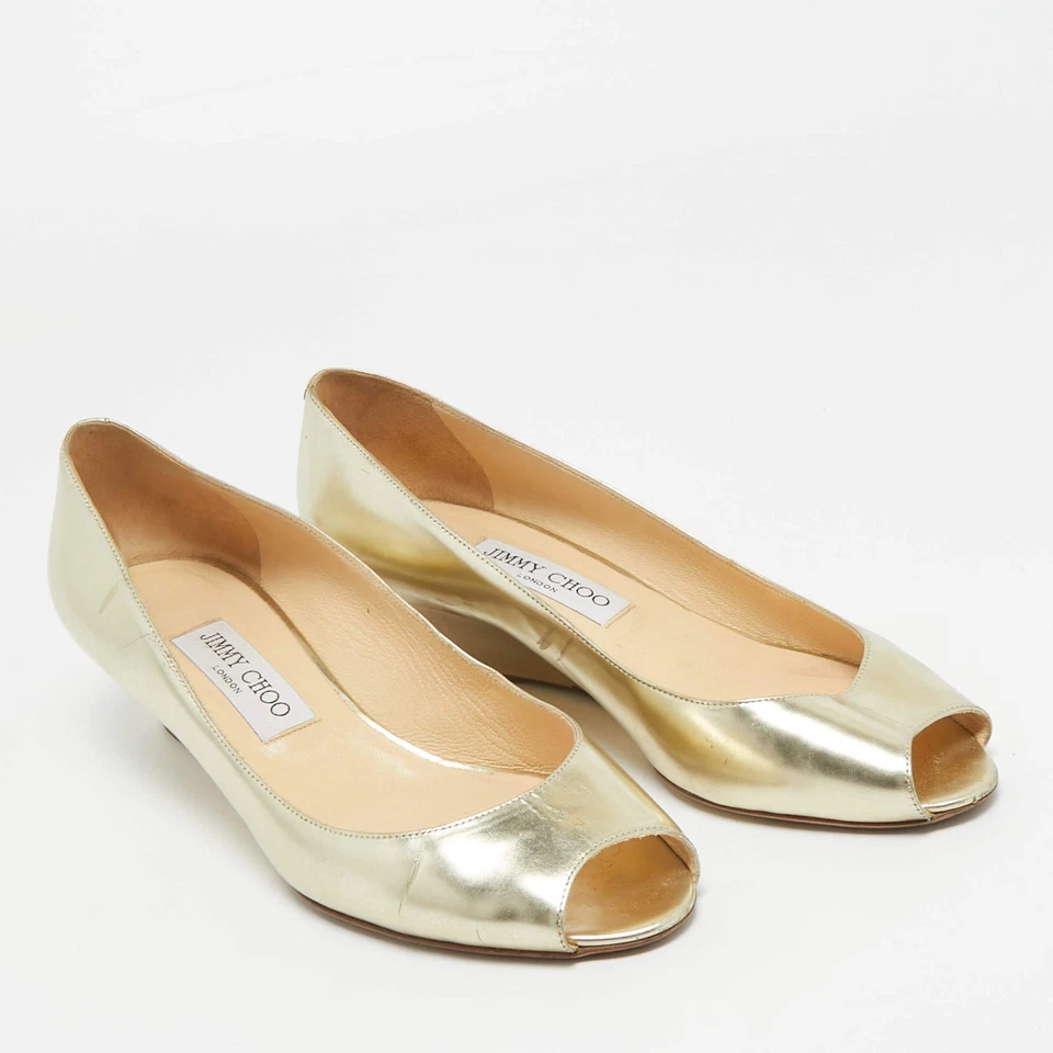 Escarpins compensés bout ouvert Jimmy Choo en cuir doré métallisé 39 - Photo 4/4