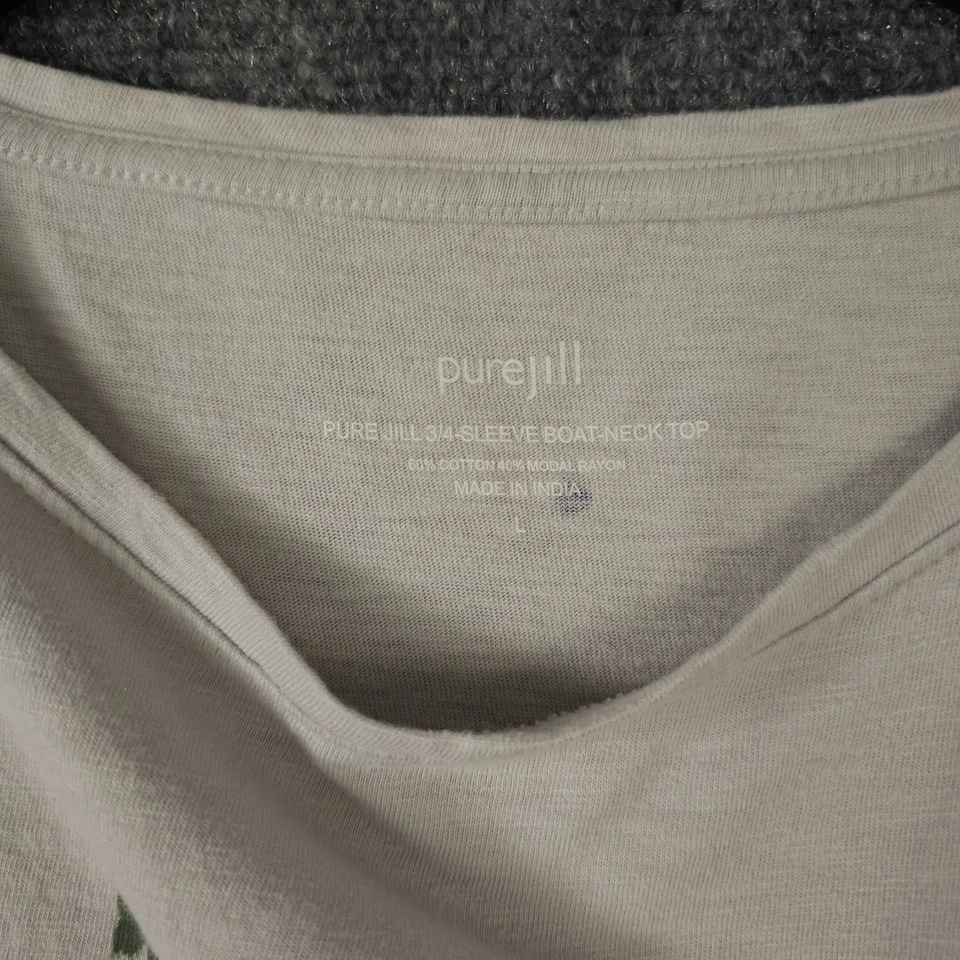 Camisa J Jill Mujer L Gris Azul Punto Disperso Jill Pure Cuello Barco Top Manga 3/4 Foto 3 de 4