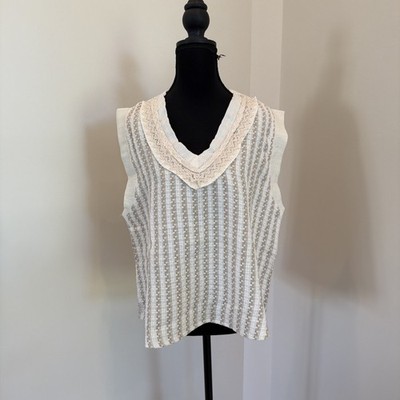 POL Boutique Women s S Boho Sleveless V Neck Top Natural Textured NWOT