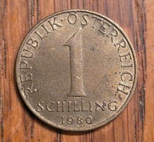 1980 Austria 1 Schilling, Denomination, 3 Edelweiss Flowers Aluminum-Bronze