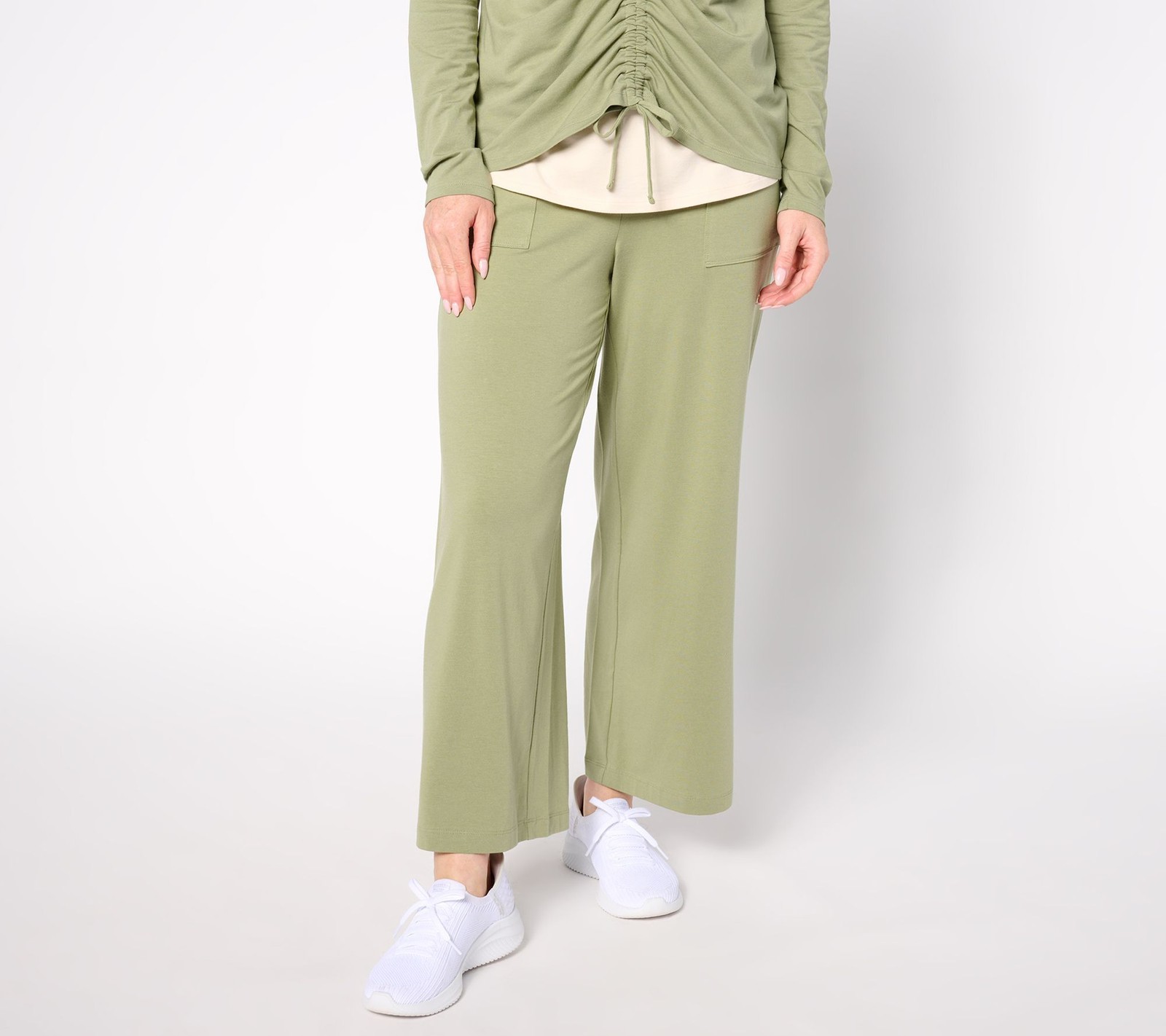 Anybody Women's Petite Pants PL Cozy Knit Wide Leg Foldover Green A666037