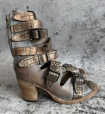 Freebird Bond Bronce Estampado Reptil Cuero Gladiador Sandalia Botas Hebilla EE. UU. 7