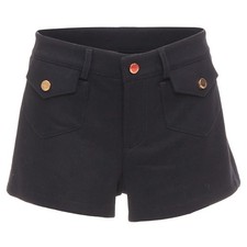 Valentino Wool Blend G Logo Buttons Mini Shorts Women Black Size 38