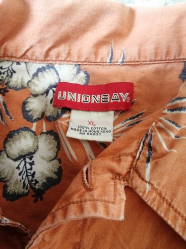 Camisa Union Bay De Colección Para Hombre Hecha en Hong Kong Colorida Naranja Floral Talla XL - Imagen 3 de 9